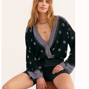 Free People Black Purple On Board Bodysuit, Size M